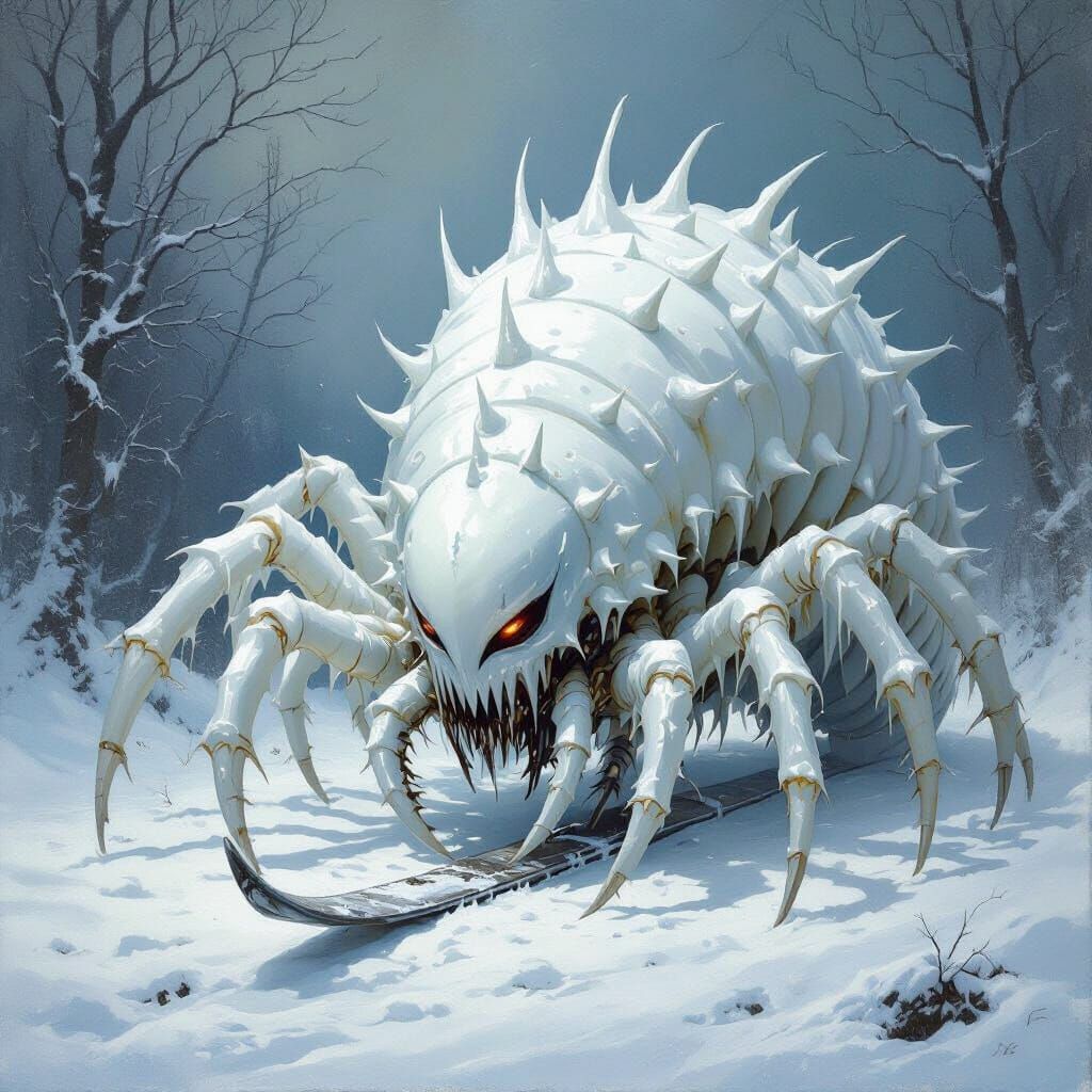 Wicked Ice Centipede Witch in Oil Painting