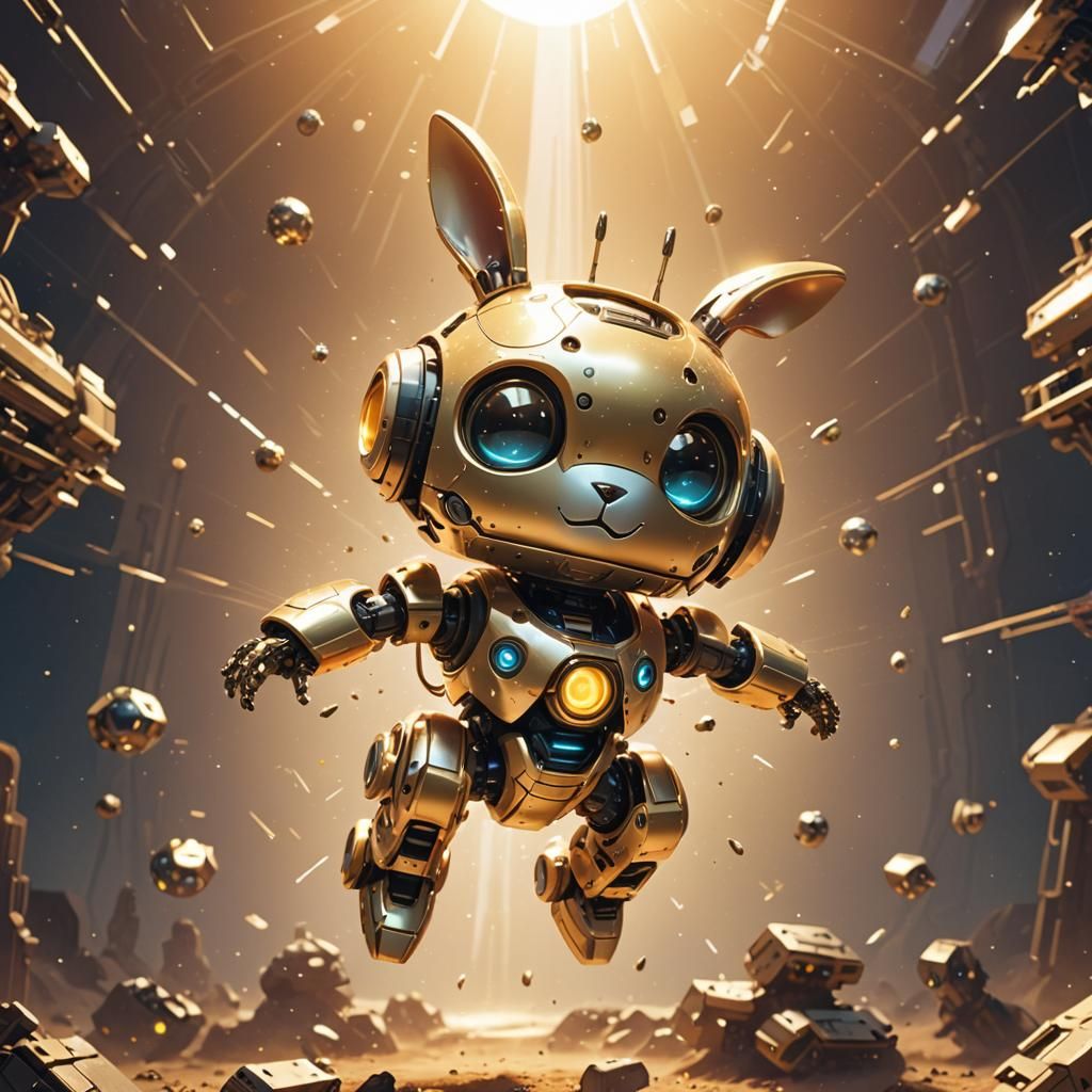 Cute Flying Robot Rabbit in Sci-Fi Style