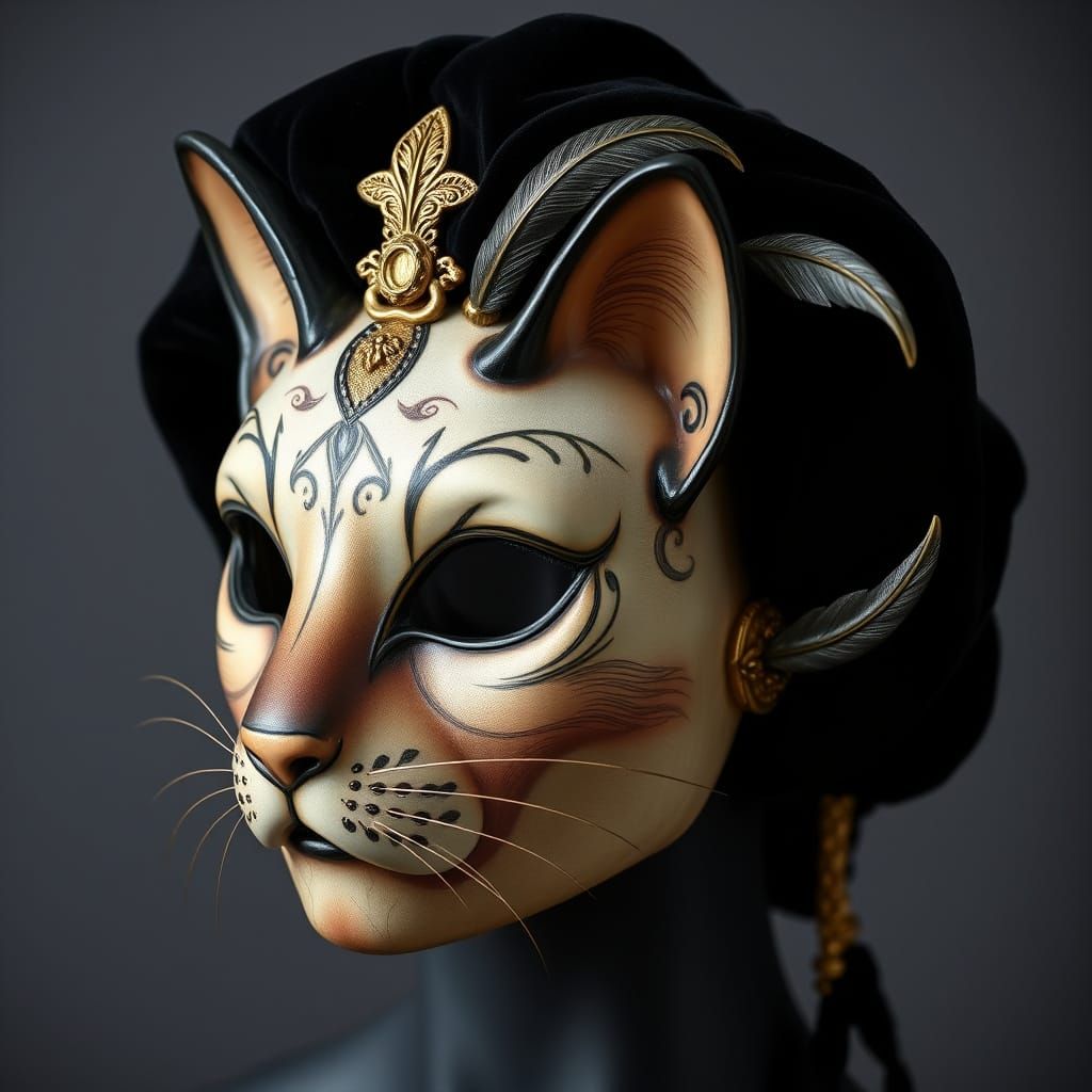 Ethereal Venetian Masked Cat in Baroque Style