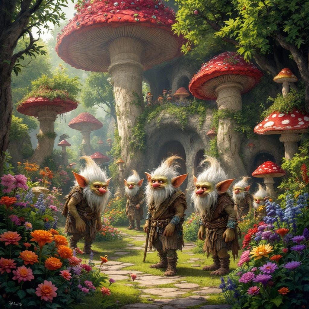Enchanted Troll Village in Fantasy Art Style