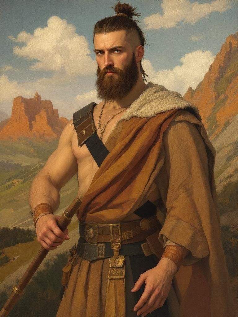 Highland Warrior in Style of Modigliani and Holbein