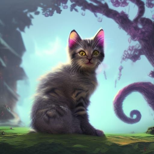 Fantastical Kitten in Detailed Matte Painting