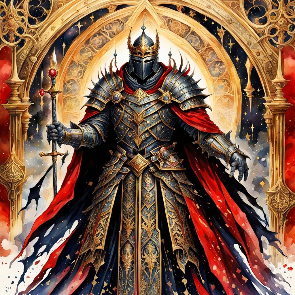 Gothic Wizard Knight in a Rose Field