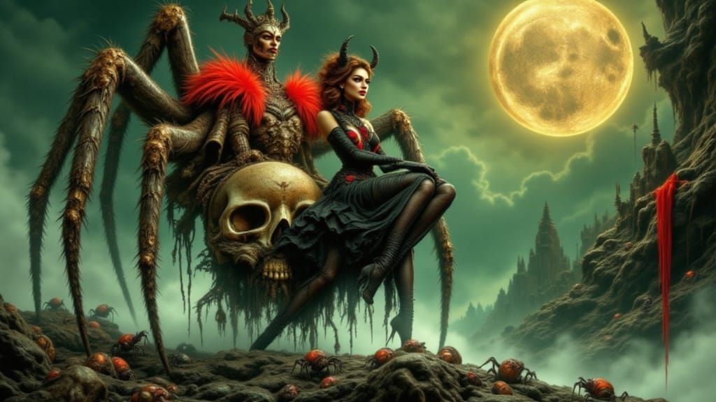Wicked Queen and Giant Spider in Dark Lair