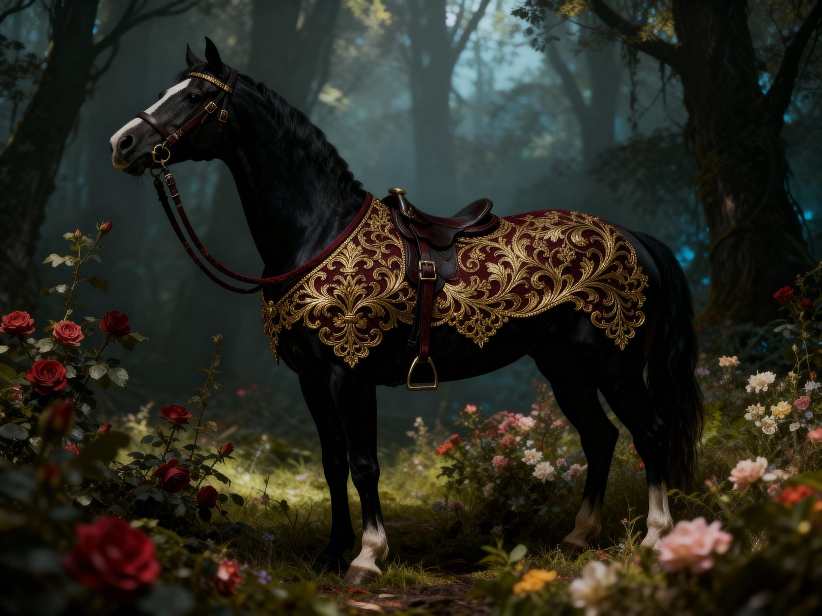 Stallion with Antique Gold Decorative Trimmings