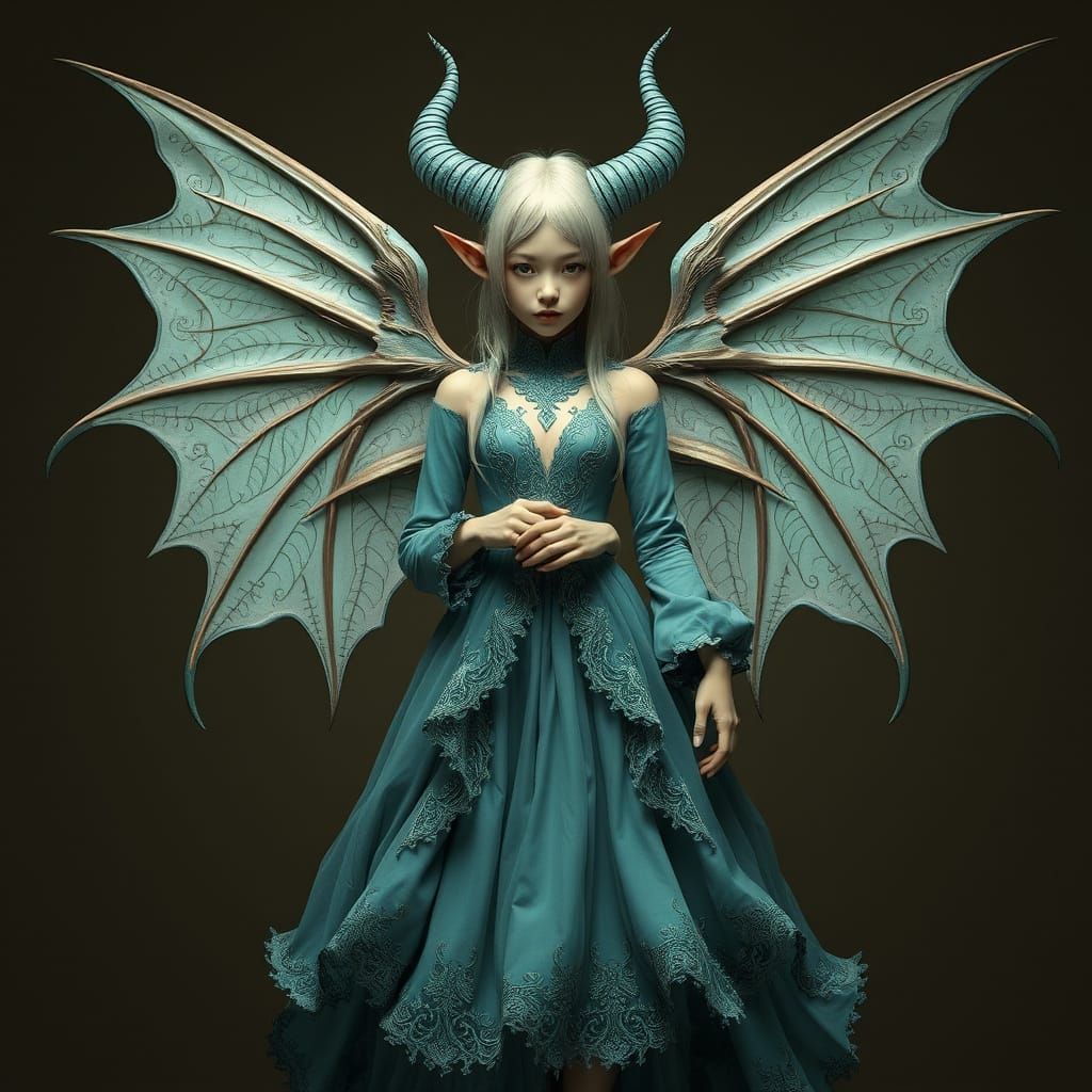Two-Headed Turquoise Devil with Angel Wings