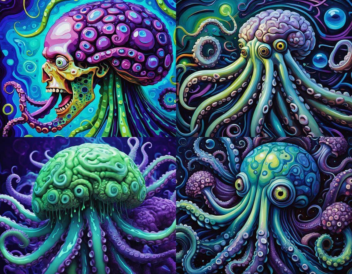 Surreal Brain Composed of Calamari and Octopus Beaks