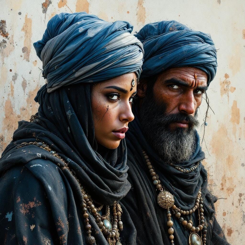 Tuareg Berber Nomads in Hyperrealistic Trashpunk Style