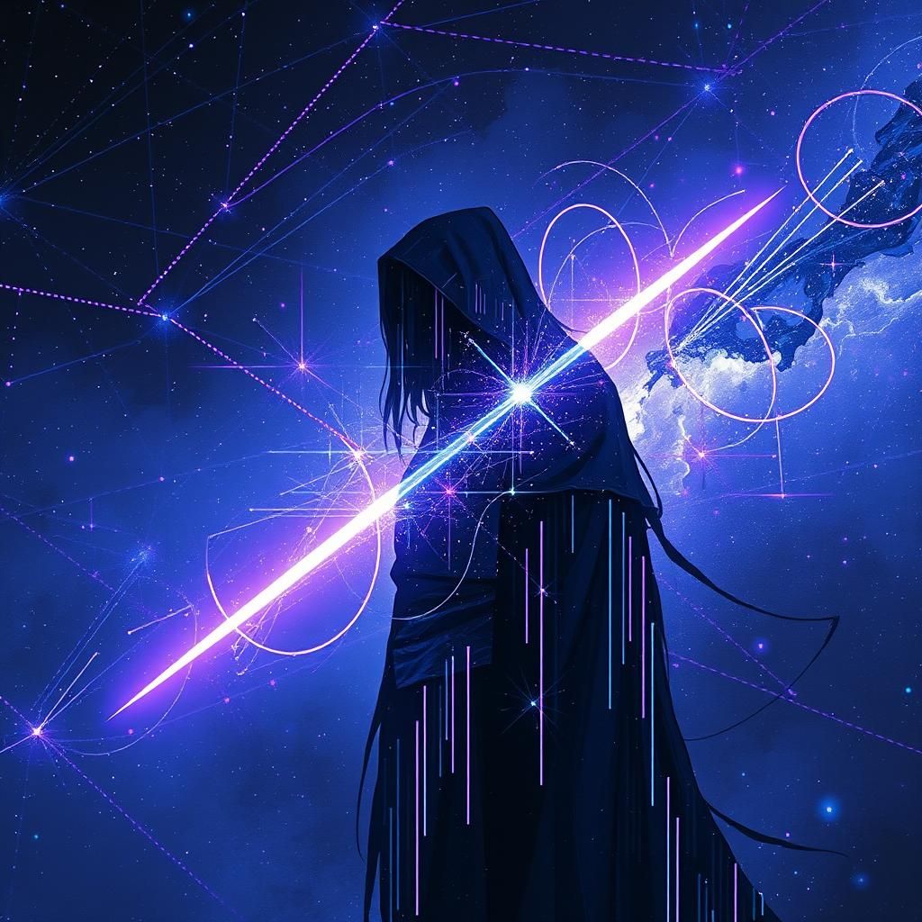 Abstract Glitch Art Constellation in Maximalist Style