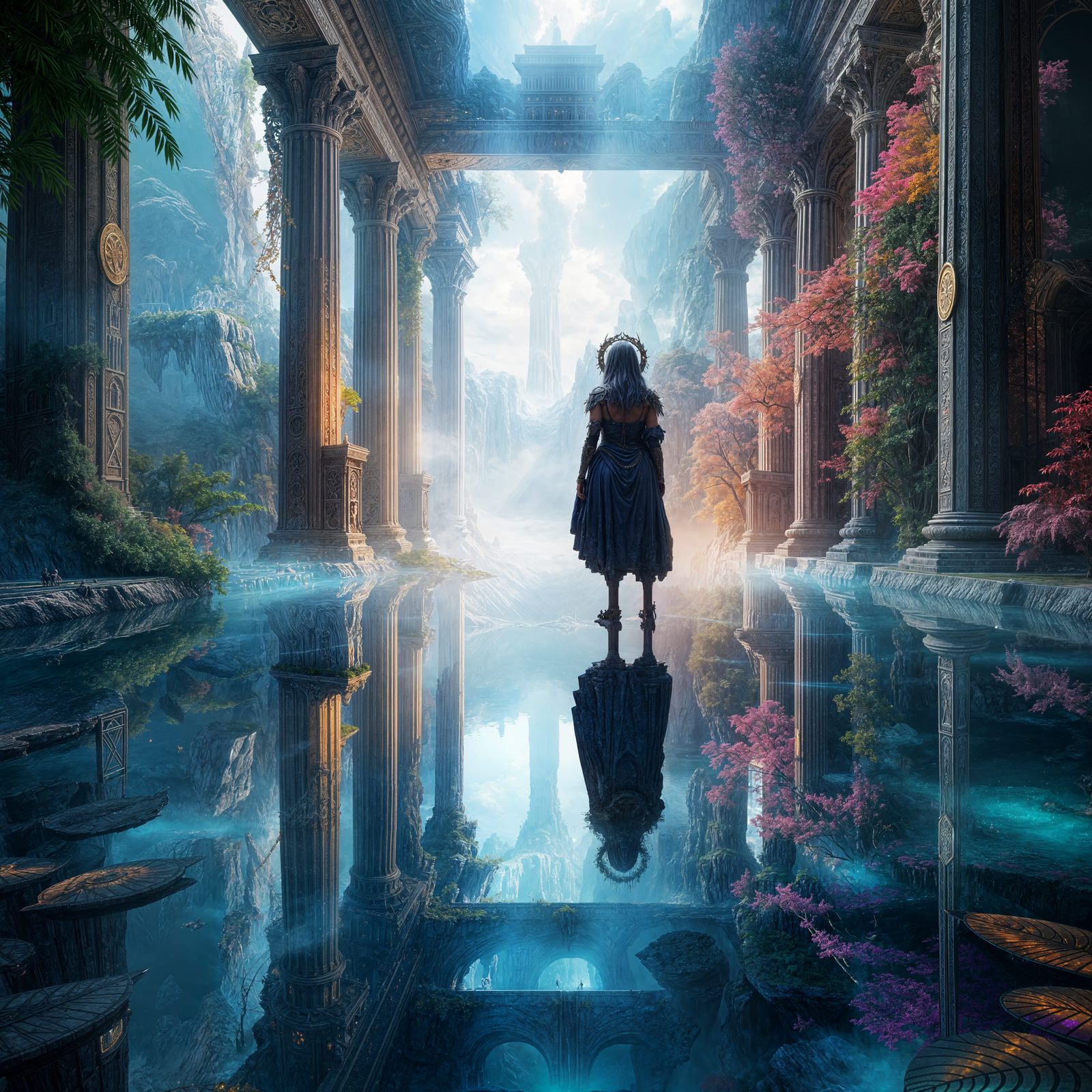 Athena's Crystal Reflections in a Fantastical Pool