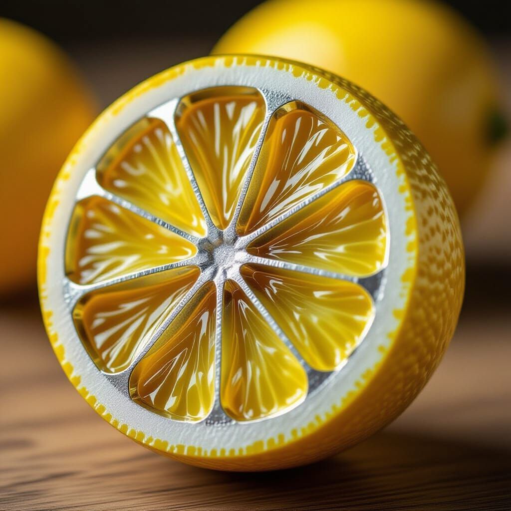 Intricate Silver Lemon Sculpture Inspired by Citrus Cross-Se...
