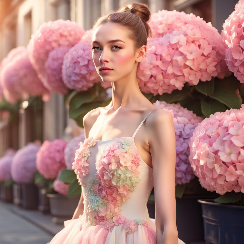 Elegant Woman in Haute Couture at Flower Shop