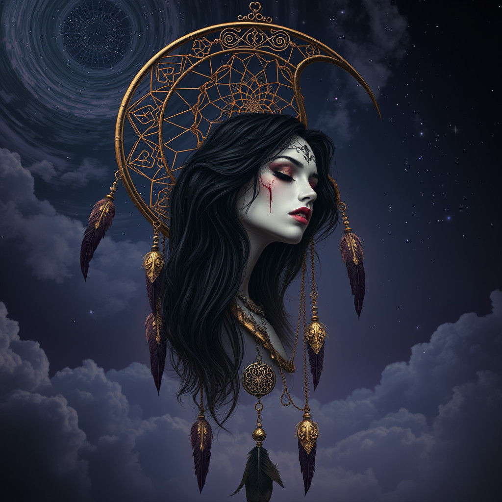 Gothic Dreamcatcher with Woman in Opulent Fantasy Style