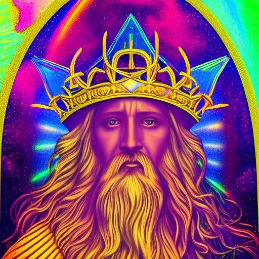 Glorious King in Holographic Cosmic Astral Illustration