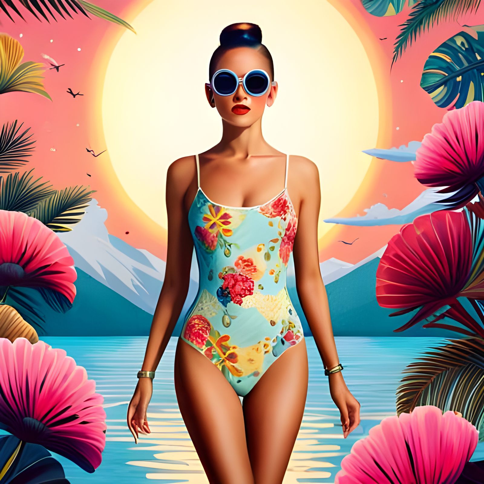 Stunning Woman Floating on Water in Photo Realistic Art