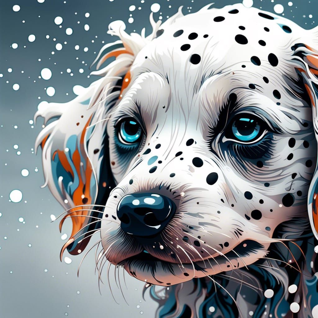 Chibi Dalmatian Dog in Inkblot Splash Art Style