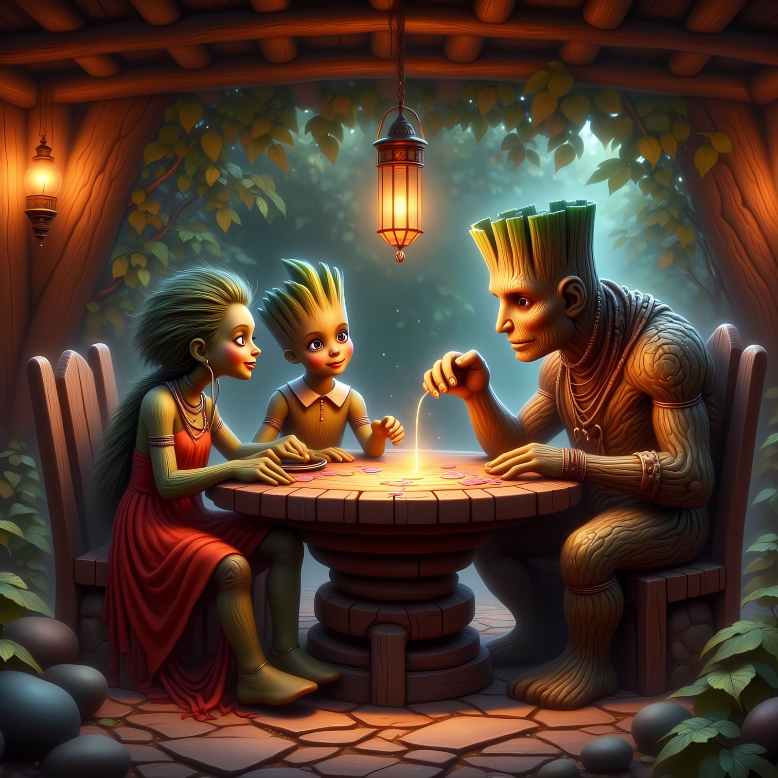 Poker Night with Pinocchio, Groot, and Treebeard in Cozy Fan...