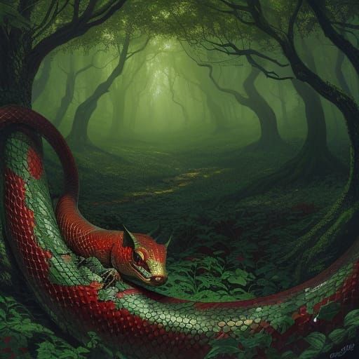 Enchanted Forest Serpent in Rackham Style