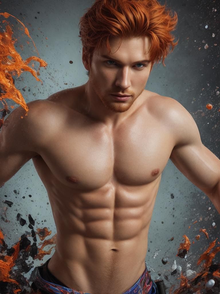 Beautiful Ginger-Haired Man in Hyperrealistic Splash Art