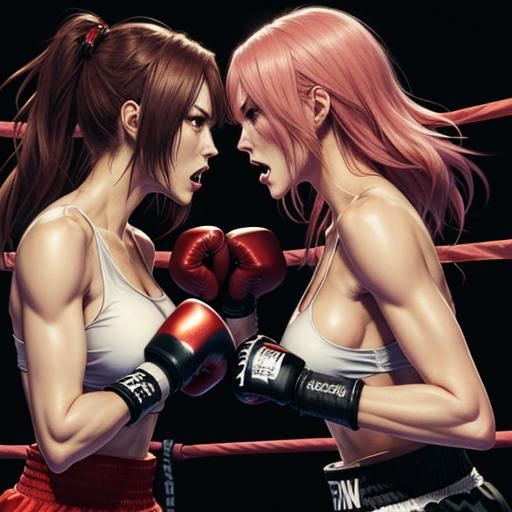 Anime Style: Two Women Face Off in Boxing Ring