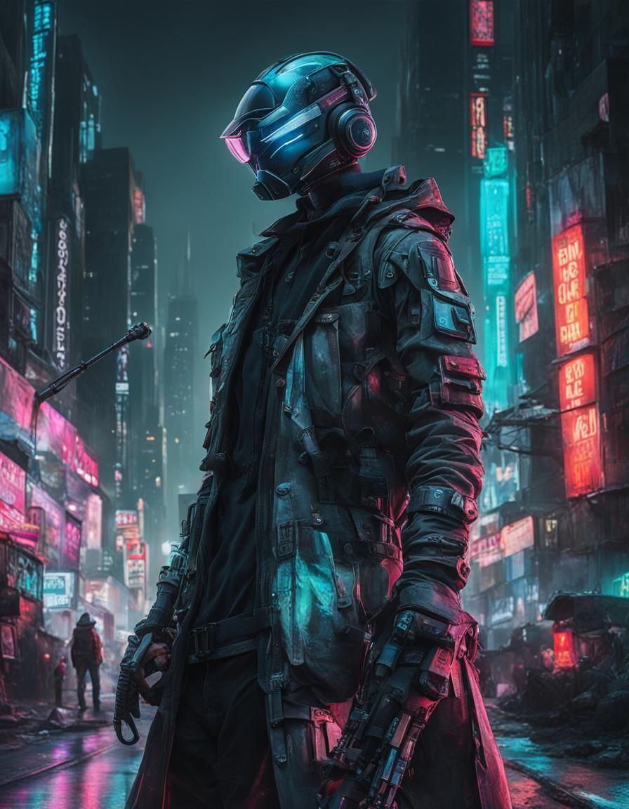 Cybernetic Assassin in Gritty Cyberpunk Dystopia