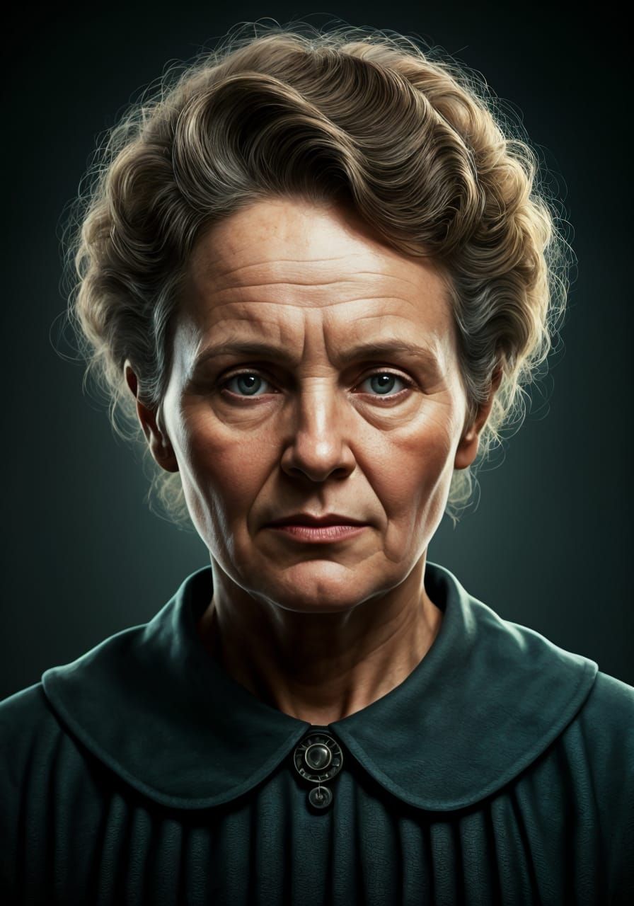 Marie Curie Portrait in Hyperrealistic Style