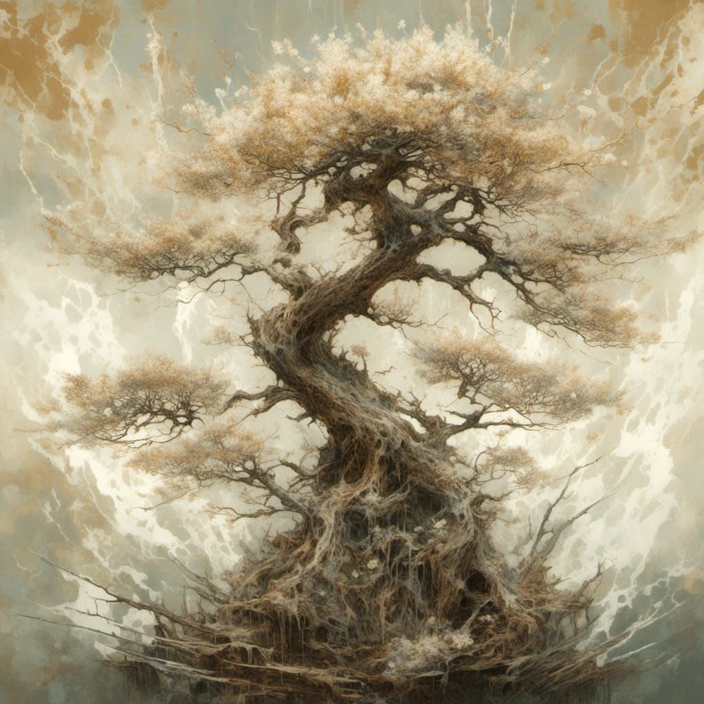 Magical Ancient Bonsai in Psychedelic Digital Art