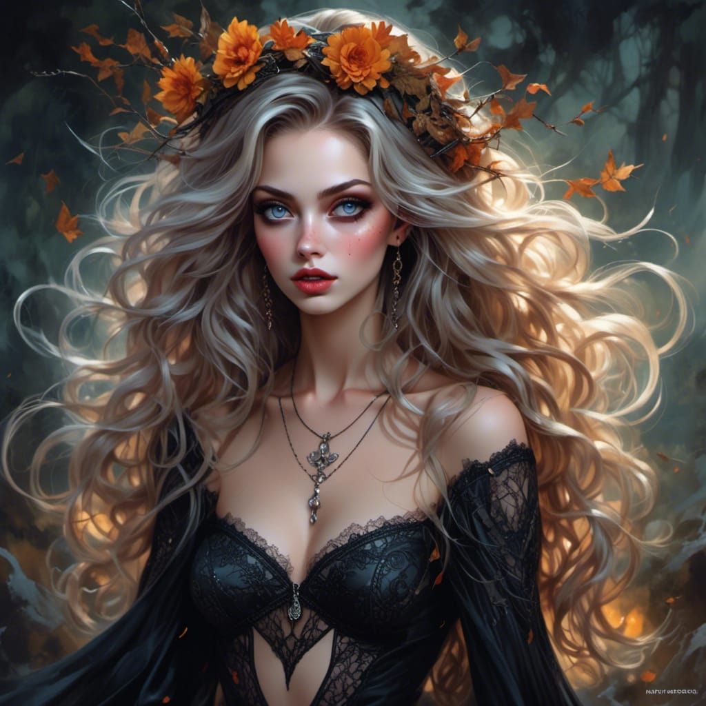 Beautiful Witch Woman in Digital Painting Style