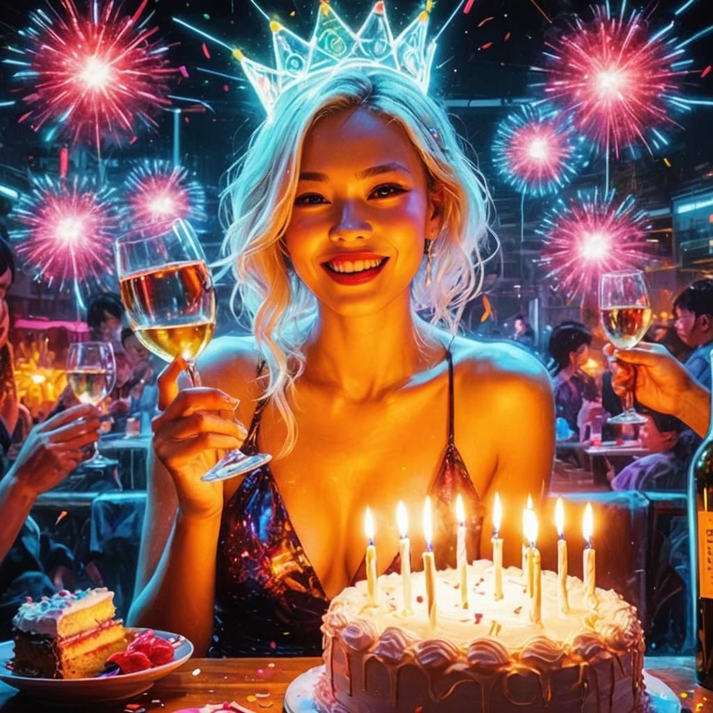 Neon Birthday Celebration in Shenzhen, HDR Artwork