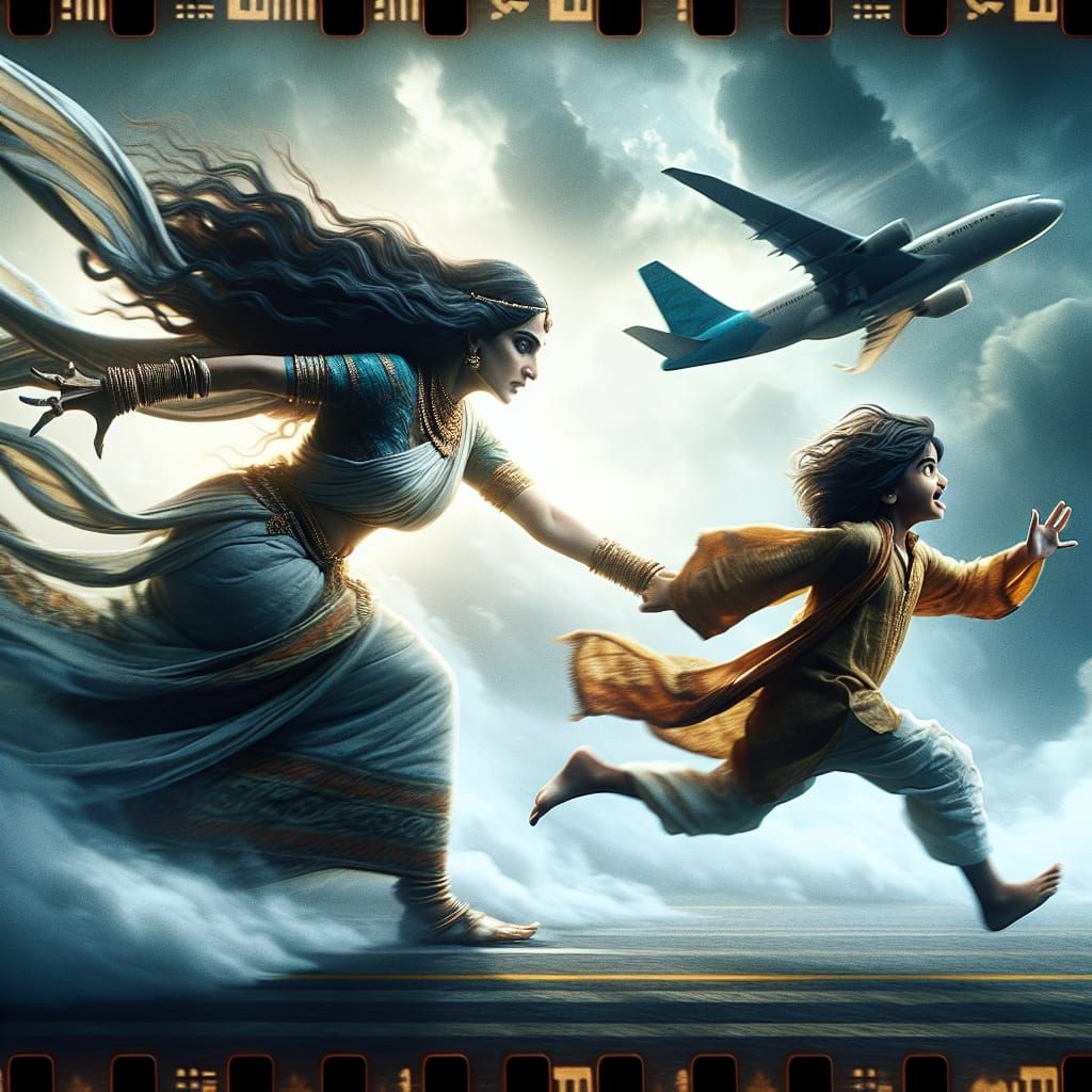 Goddess Prevents Airplane Mischief: Cinematic Film Still