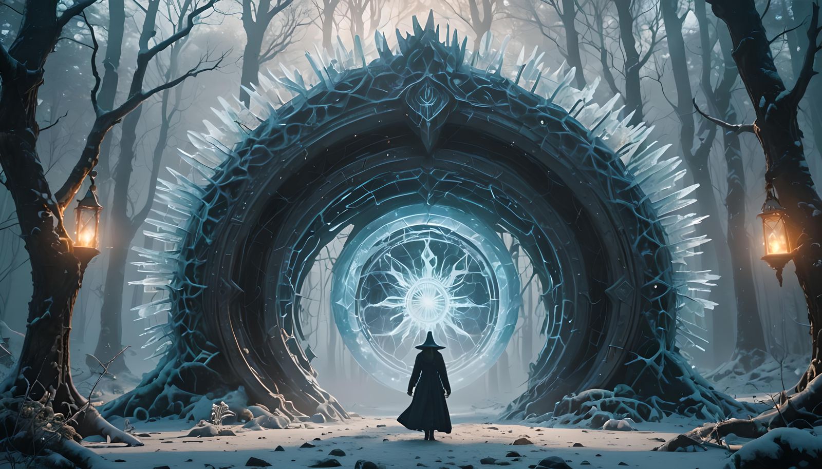 Magical Ice Portal Opens Over Enchanted Forest