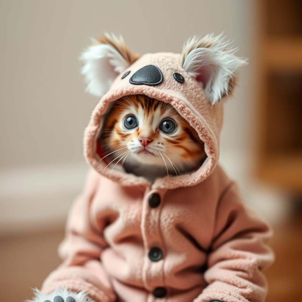 Adorable Kitty in a Koala Onesie