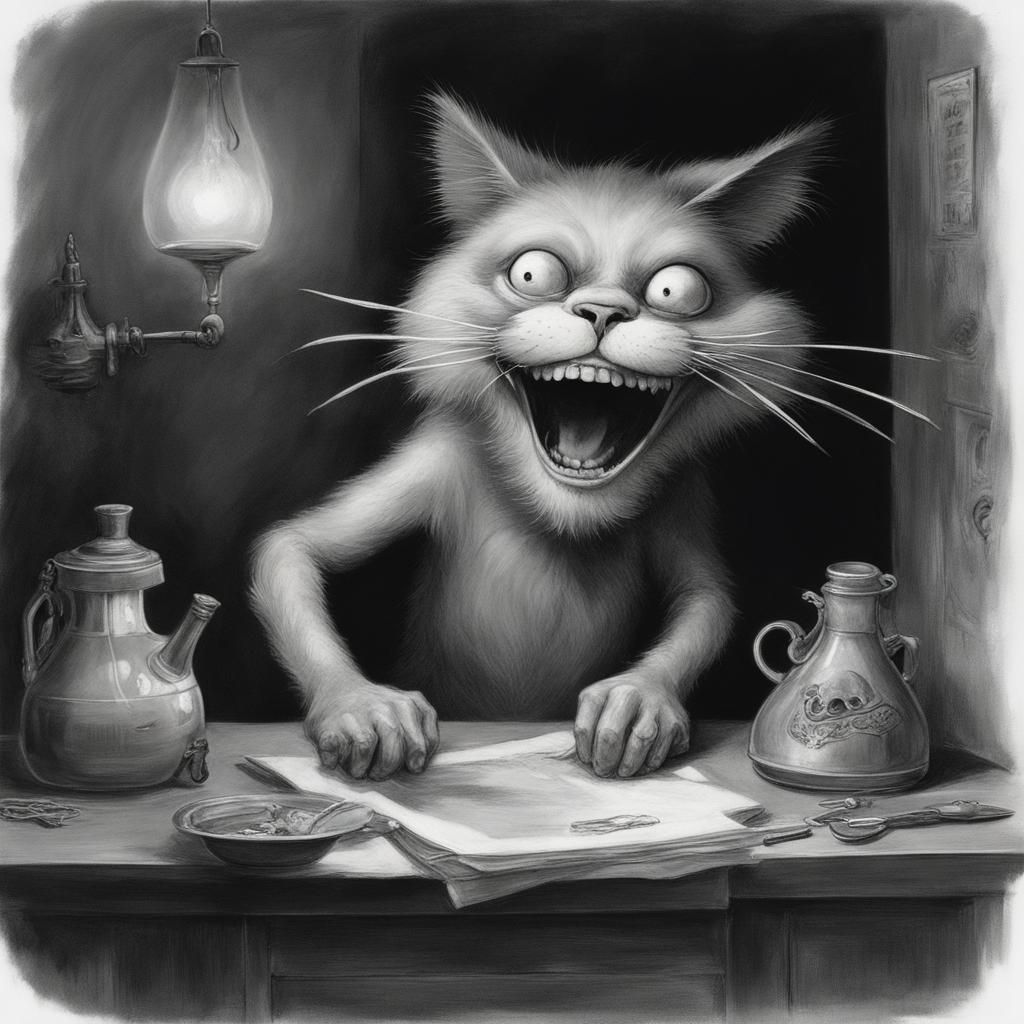 Jim Warren Laughing cat   Goya Grotesque Alvin Schwartz Scary stories to tell in the dark psycho madness laughing cat Go...
