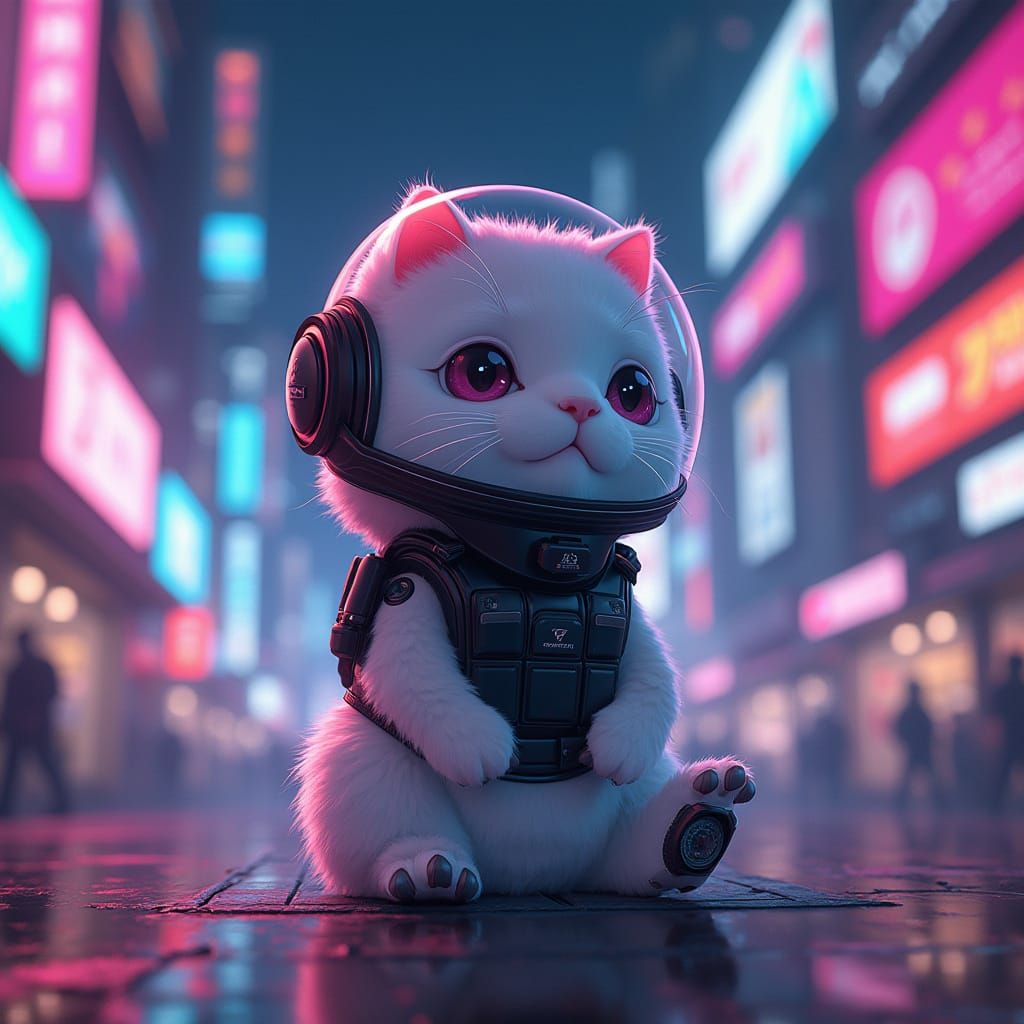 Cyberpunk Cat Adventures in Neon Cityscape
