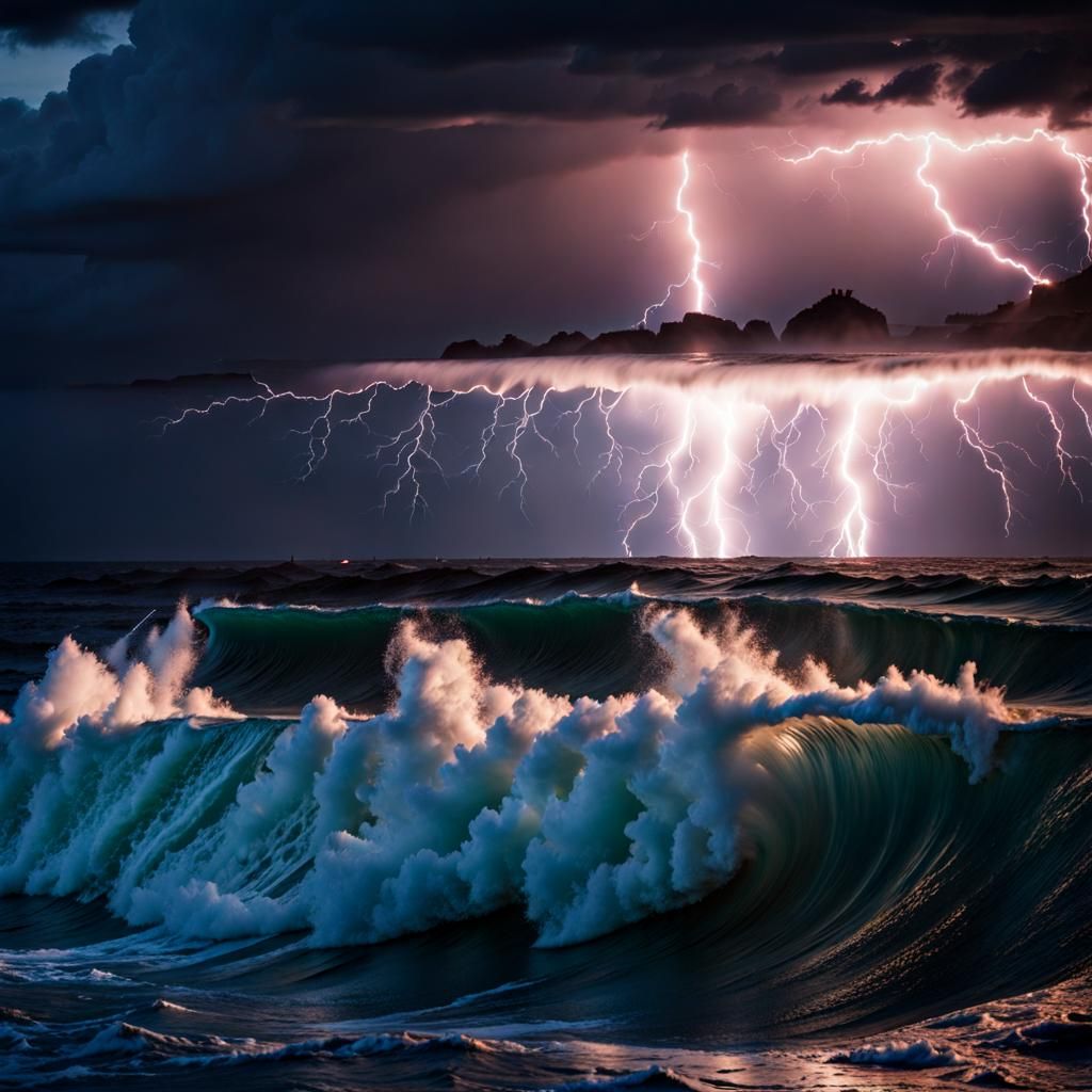 Dramatic Ocean Thunderstorm with Lightning