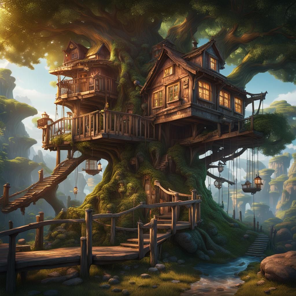 Fantastical Treehouse Filled with Science Equipment