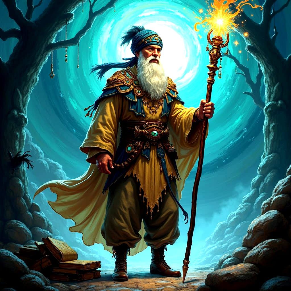 Sorcerer in Turban: Detailed Fantasy Concept Art