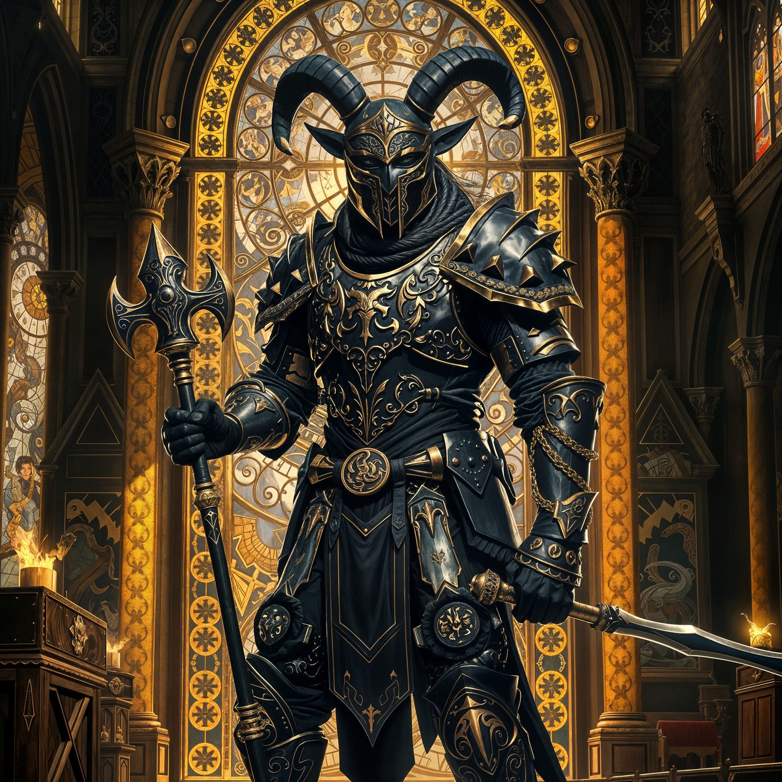 Masked Tiefling Knight in Dark Fantasy Style