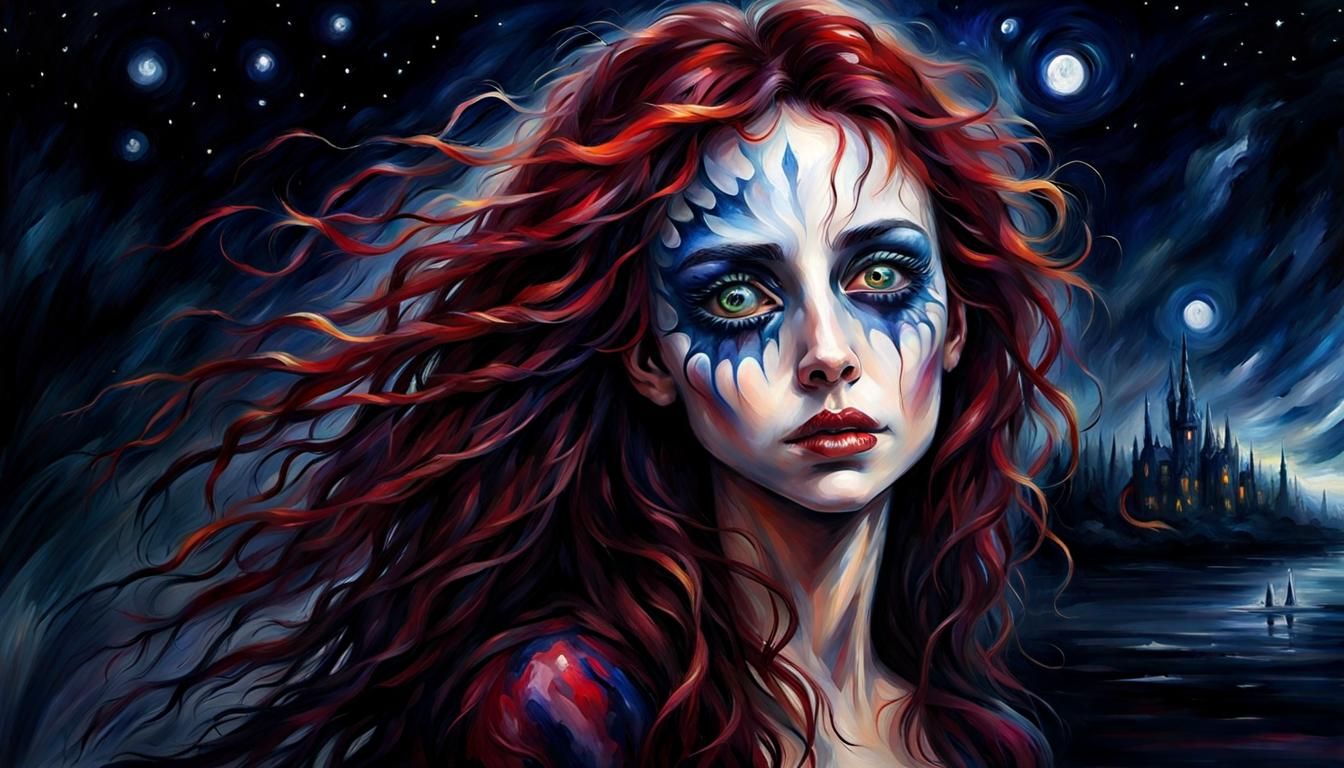Dark Fantasy Portrait with Red and Blue Highlights