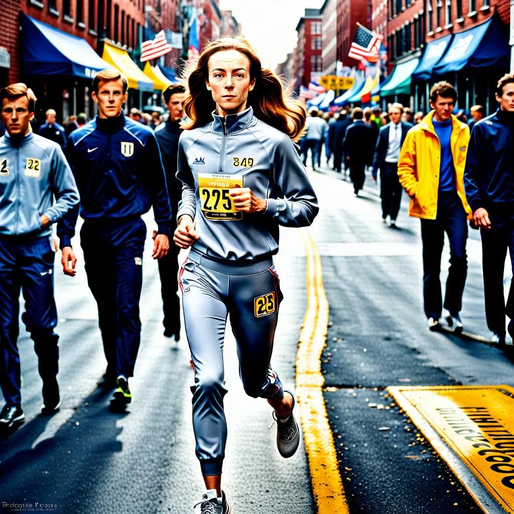 Kathrine Switzer. In the year 1967 she became the first woman to run the Boston Marathon as an officially registered com...