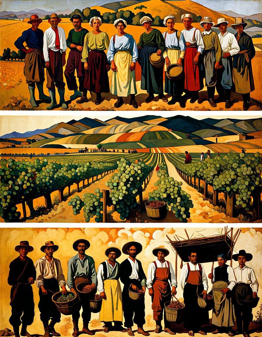 Sicilian Grape Harvesters in the Style of Leyendecker