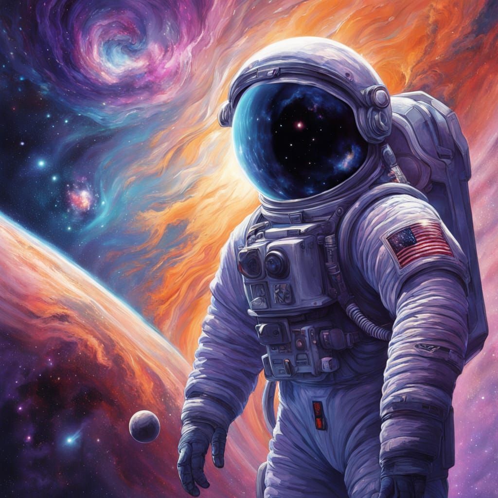 Astronaut Drifts Through Vibrant Nebula: Cosmic Digital Art