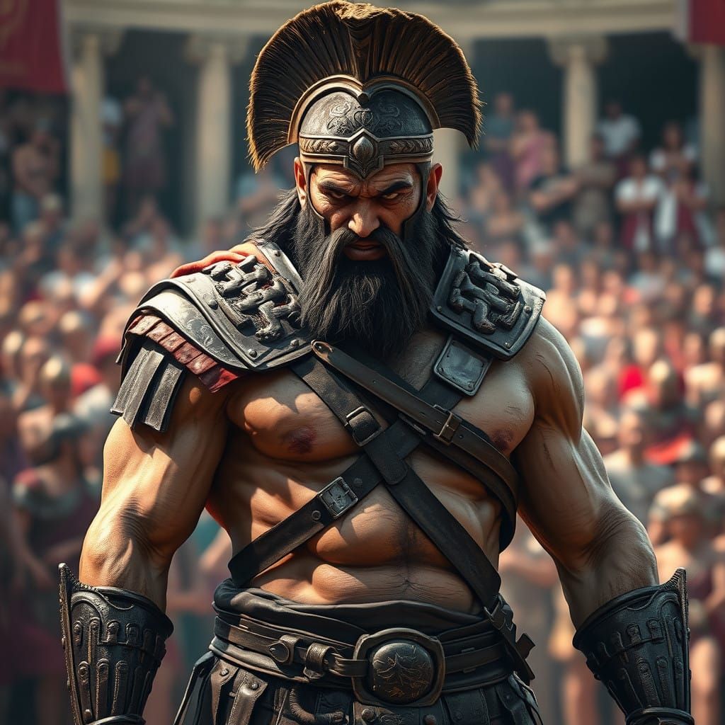 Vigilant Gladiator in Ancient Roman Arena