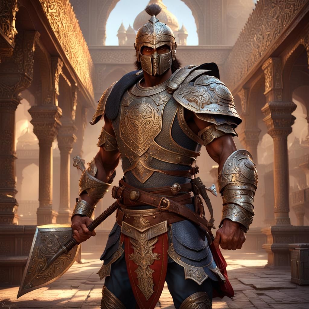 Indian Warrior in Royal Court: Dark Fantasy Art