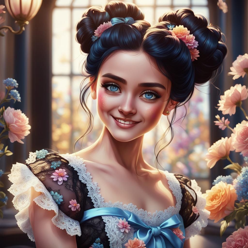 Young Girl with Blue Eyes in Hyper-Realistic Style