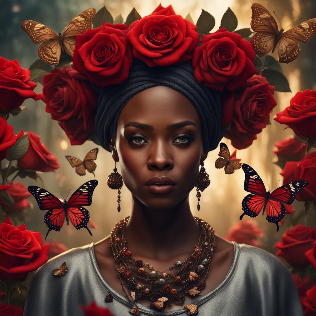 African American Model with Rose Crown: Fantasy Portrait
