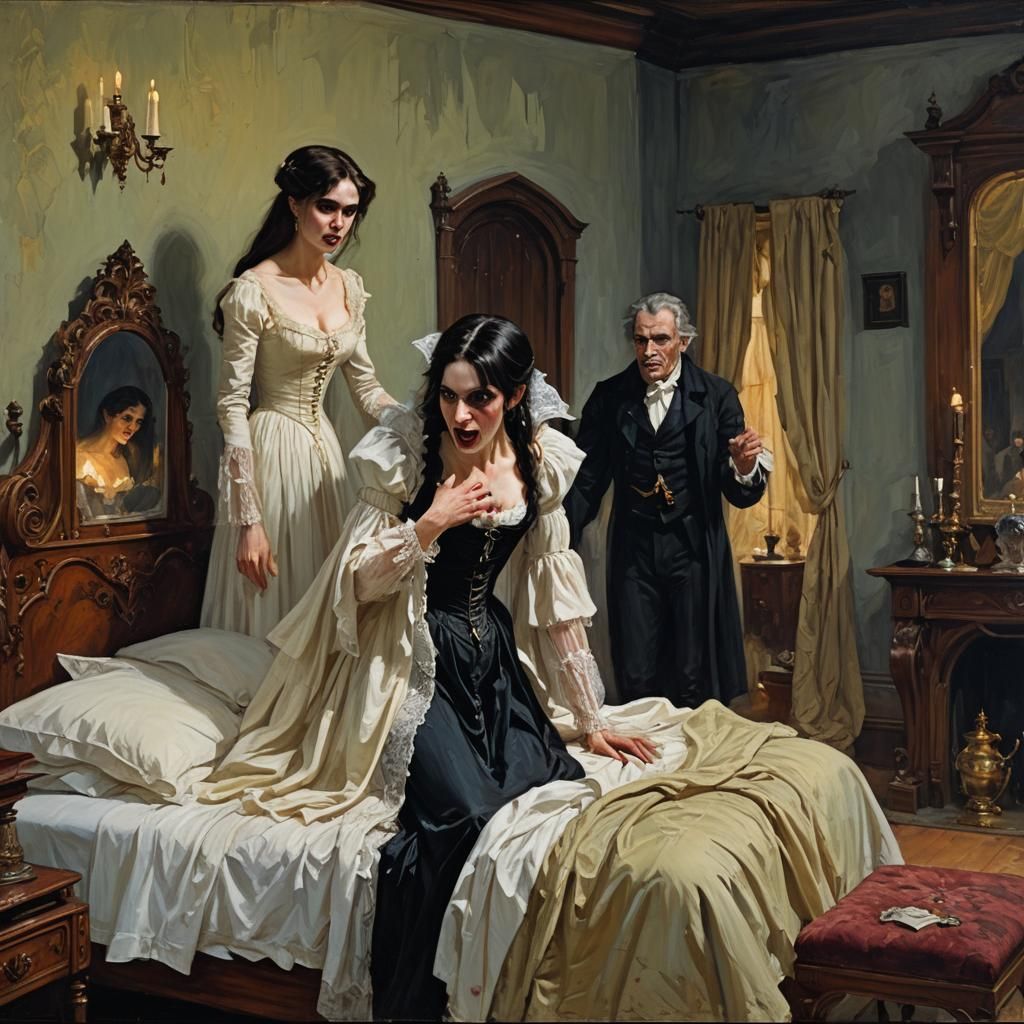 Vampire's Tease: Oil Painting of Maiden