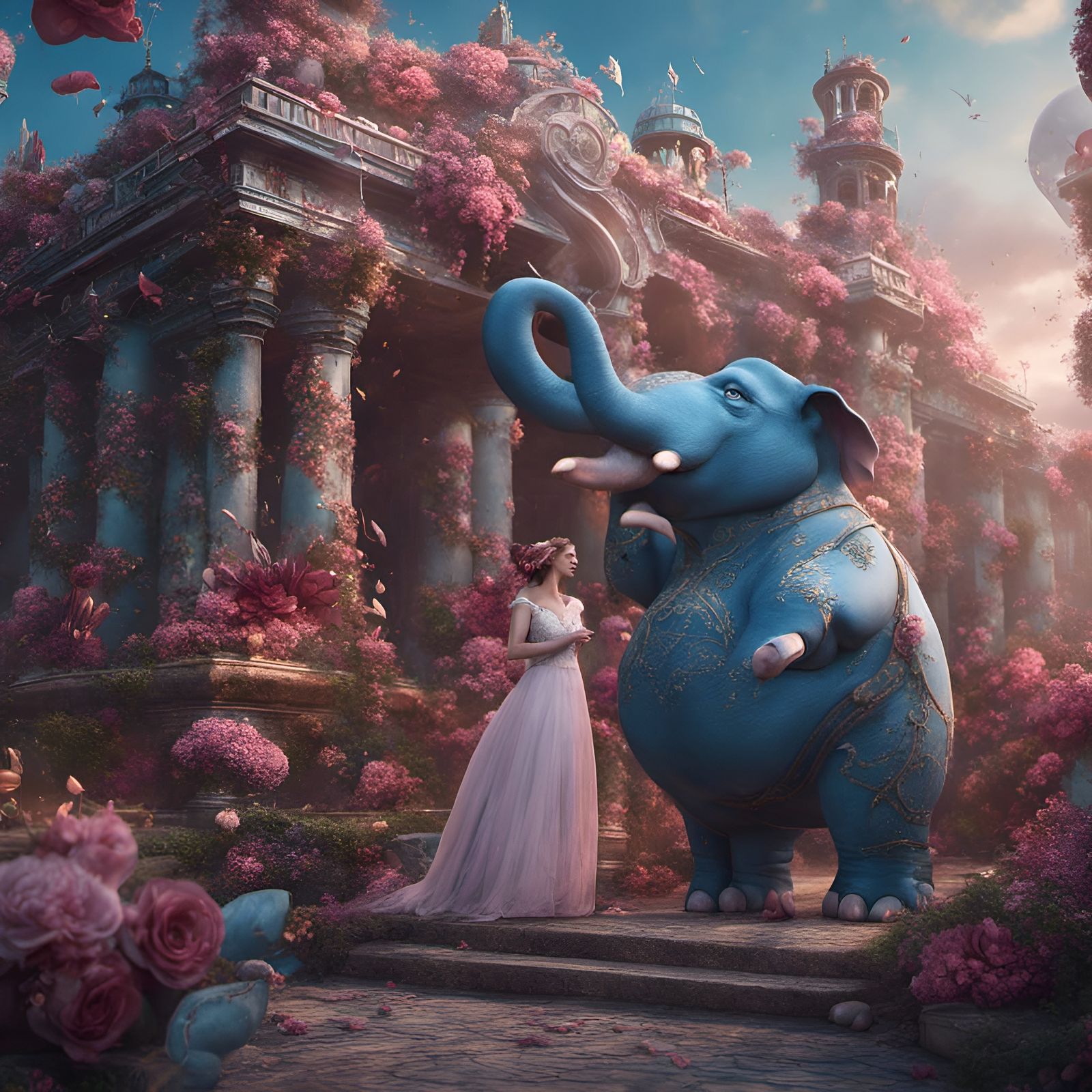 Blue Hippo and Pink Elephant Wedding Art