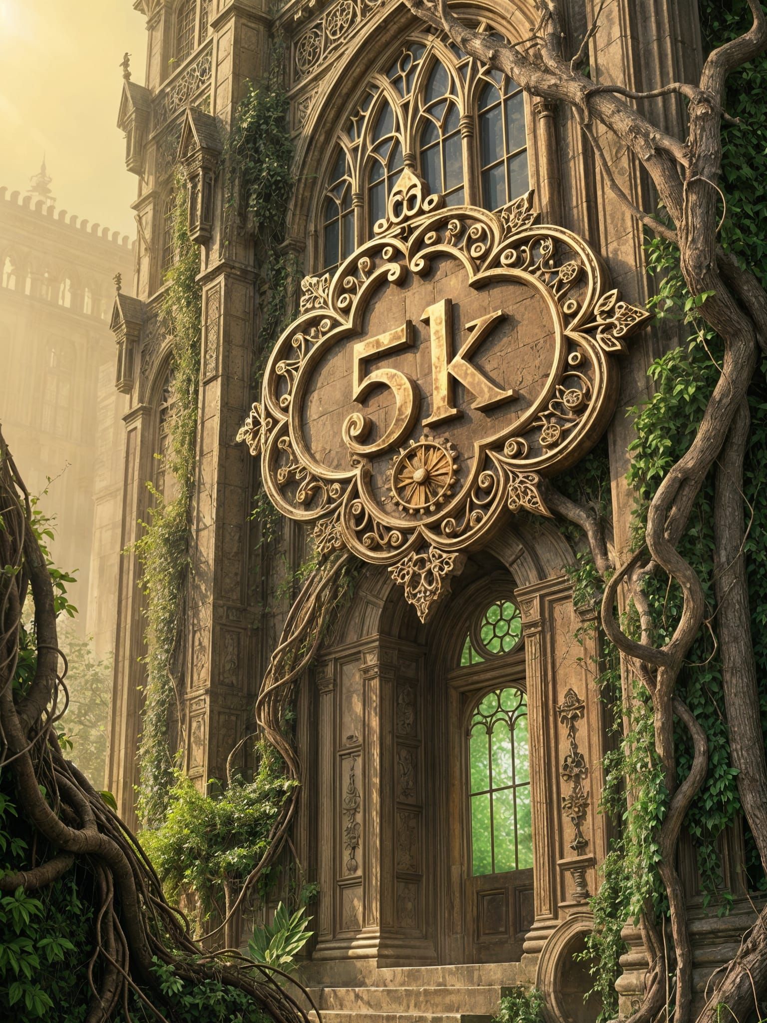 Gothic Architecture with Steampunk "5k" Sign