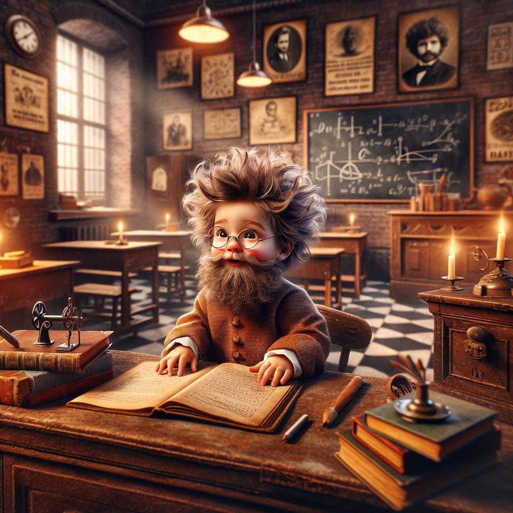Baby Wizard Physicist in Classroom, Digital Painting
